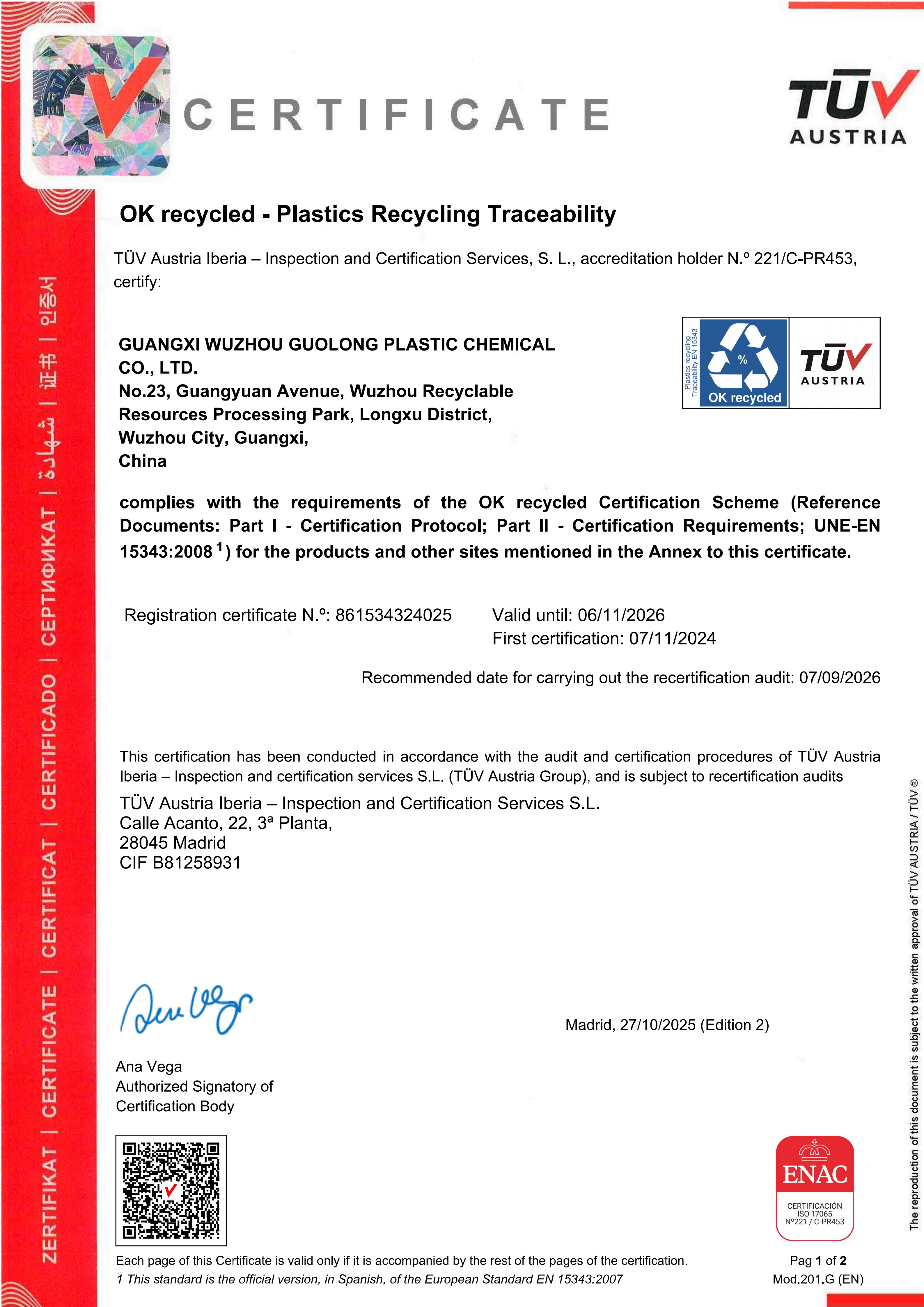OK recycled Certificate